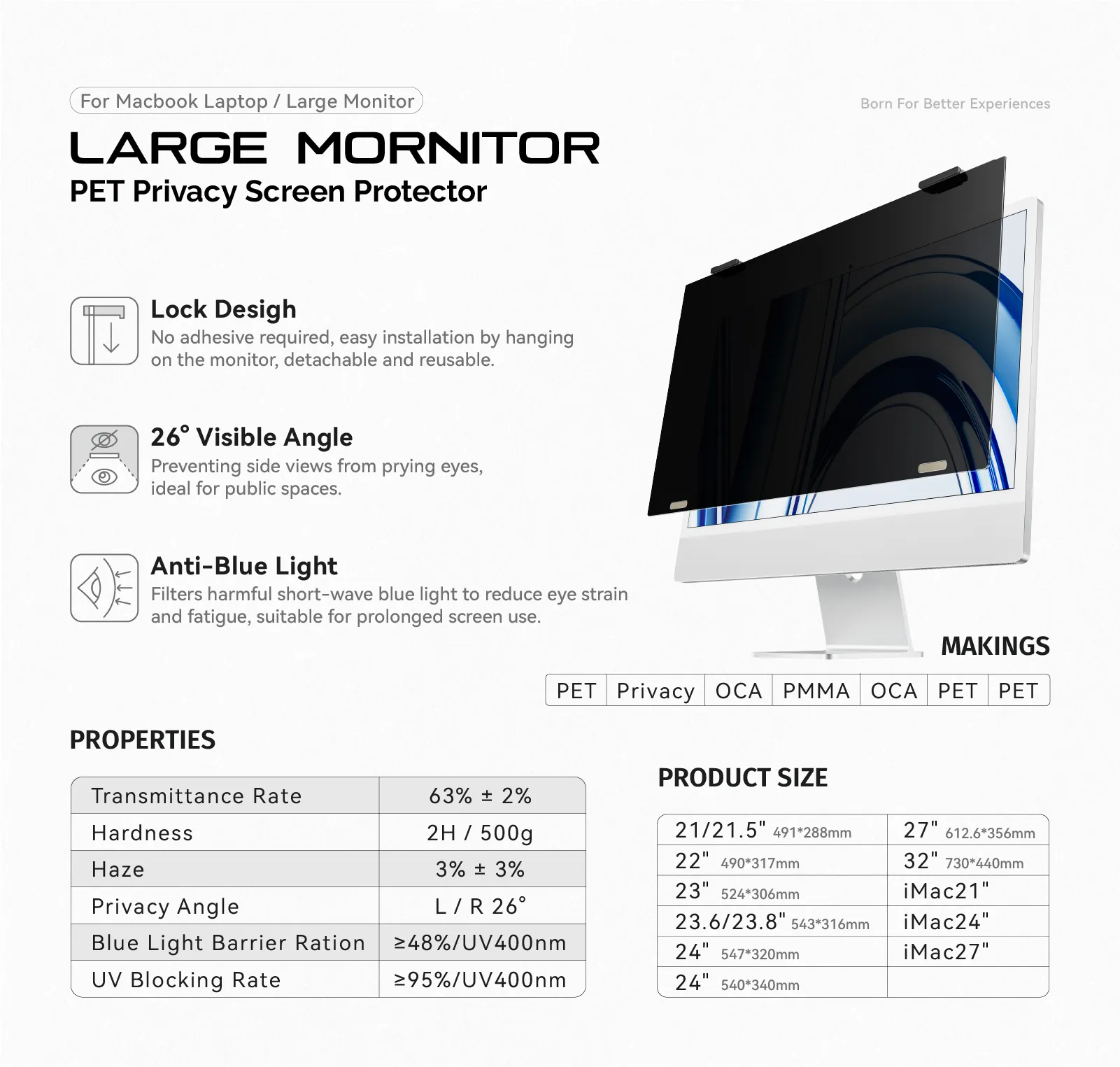 Laptop/Monitor Buckle Design Anti-spy and Anti-blue light Screen Protector details