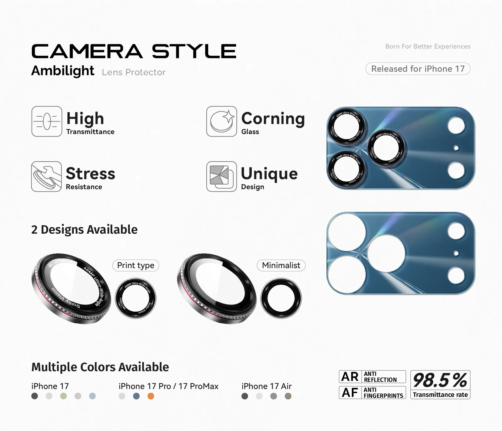 Corning 0.50mm Camera Style Ambilight Base Lens Protector For iPhone Series details