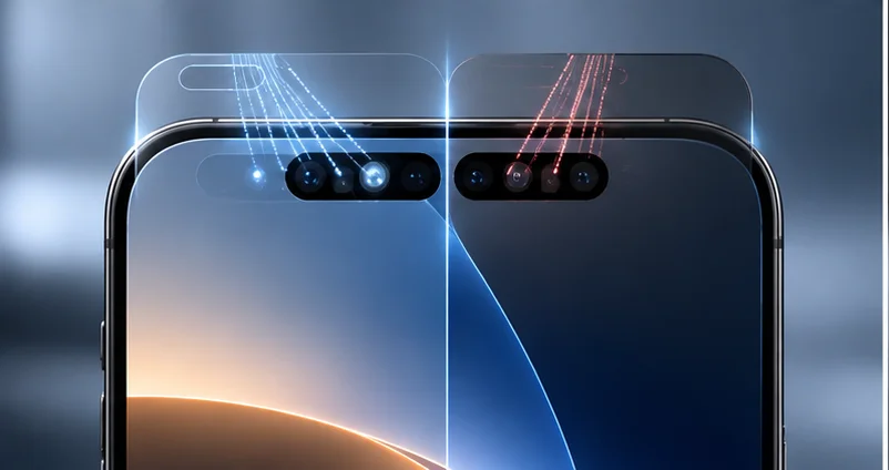 Conceptual sensor-area comparison showing how optical material over a sensing path can behave differently from clear glass